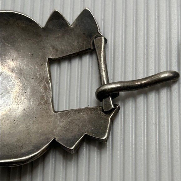 Vintage Sterling Belt Buckle & Slide with Blue Stone Accents - Picture 4 of 9